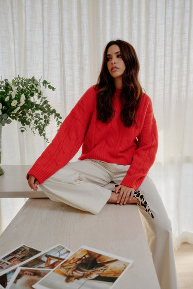 TRISTAN CASHMERE CREWNECK PULLOVER | SCARLET
