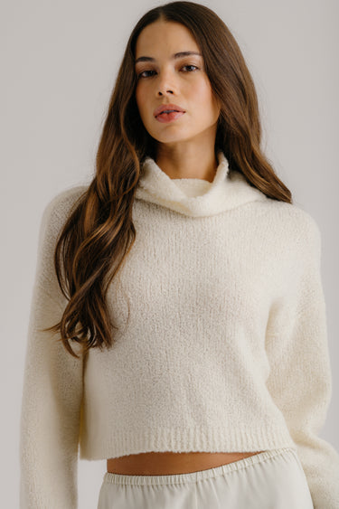 LOLA SLOUCHY CROPPED BOUCLE MOCK NECK | GARDENIA