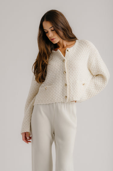 CHARLENE CROPPED WELT POCKET CASHMERE JACKET | GARDENIA