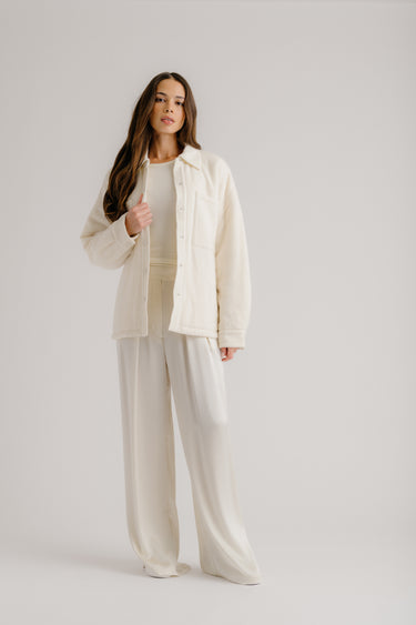 IZZY FILLED RELAXED CASHMERE SHIRT JACKET | GARDENIA