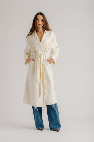 CHARLI HOODED COAT W/ FRINGE | GARDENIA – SABLYN