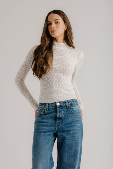 MARLO LACE FITTED MOCK NECK | GARDENIA