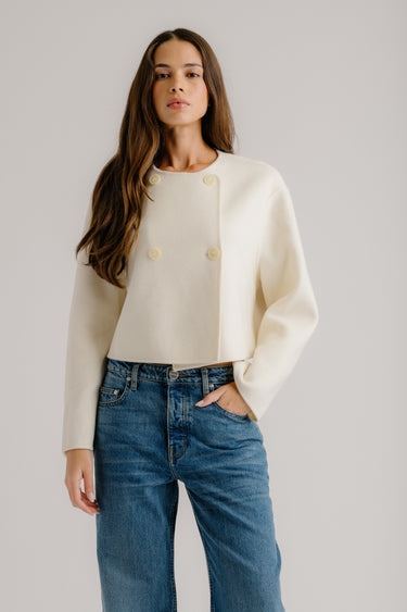 FLOREN CROPPED DOUBLE BREASTED COAT | GARDENIA