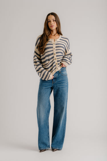 DIXIE CASHMERE CARDIGAN WITH POCKETS | BUTTERCREAM MULTI