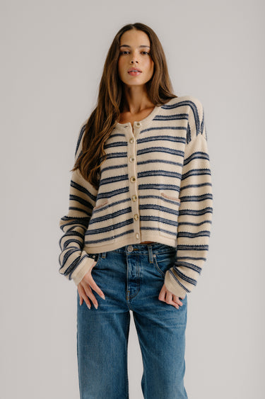 DIXIE CASHMERE CARDIGAN WITH POCKETS | BUTTERCREAM MULTI