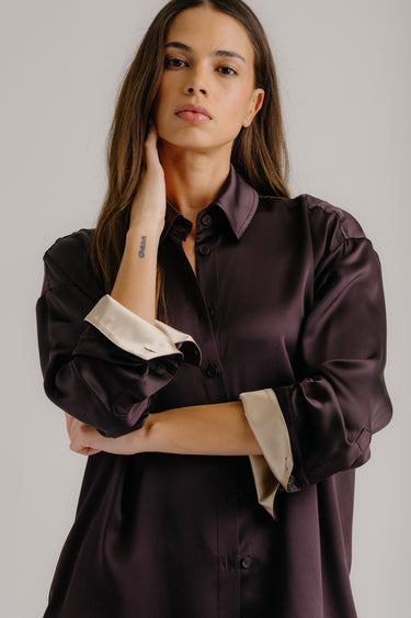 BENTON COLORBLOCK SLOUCHY SILK BUTTON DOWN | OAK TREE MULTI