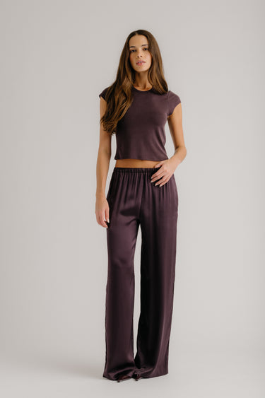 LEXI LOWER RISE RELAXED SILK PANT | OAK TREE