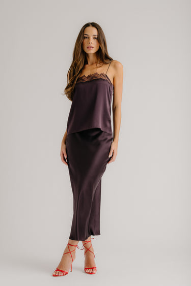 HAYA LACE TRIM SQUARE NECK SILK CAMI | OAK TREE