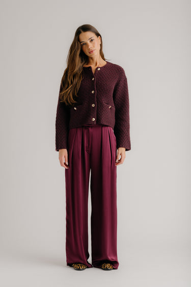 CHARLENE CROPPED WELT POCKET CASHMERE JACKET | BORDEAUX MULTI