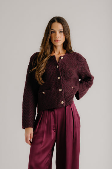 CHARLENE CROPPED WELT POCKET CASHMERE JACKET | BORDEAUX MULTI