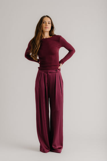 BROOKE HIGH RISE DOUBLE PLEAT TROUSER | BORDEAUX