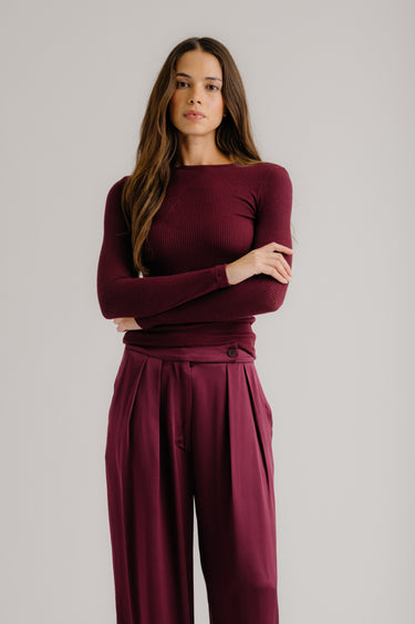 QUINCY LS FITTED CREWNECK TEE | BORDEAUX