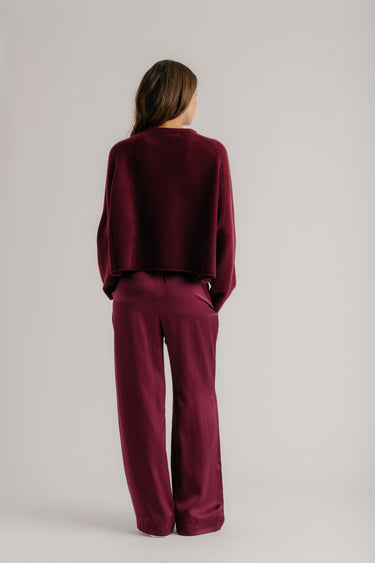BRYNN WIDE LEG SILK PANT | BORDEAUX