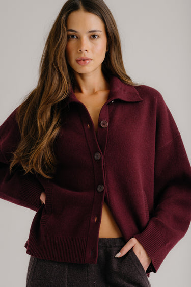 LILOU RELAXED BUTTON UP JACKET | BORDEAUX