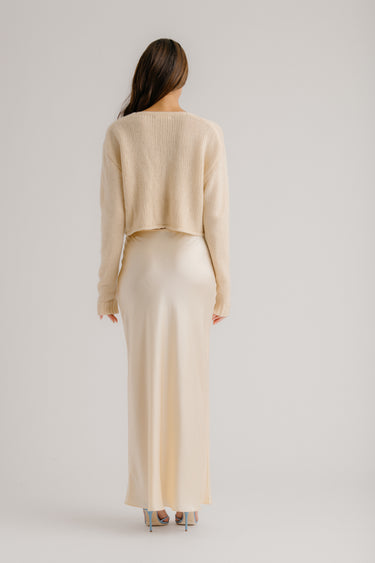 GRACE SCALLOP TRIM SILK MAXI SKIRT | BUTTERCREAM