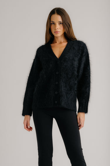 TISCH SLOUCHY BRUSHED CASHMERE CARDIGAN | BLACK