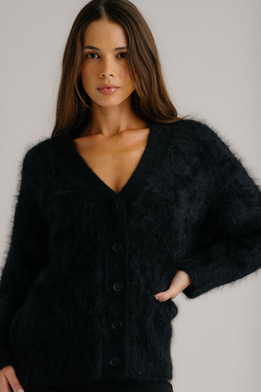 TISCH SLOUCHY BRUSHED CASHMERE CARDIGAN | BLACK