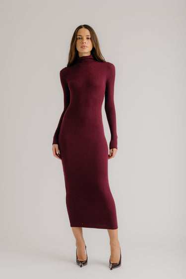 GAB TURTLENECK RIB DRESS | BORDEAUX