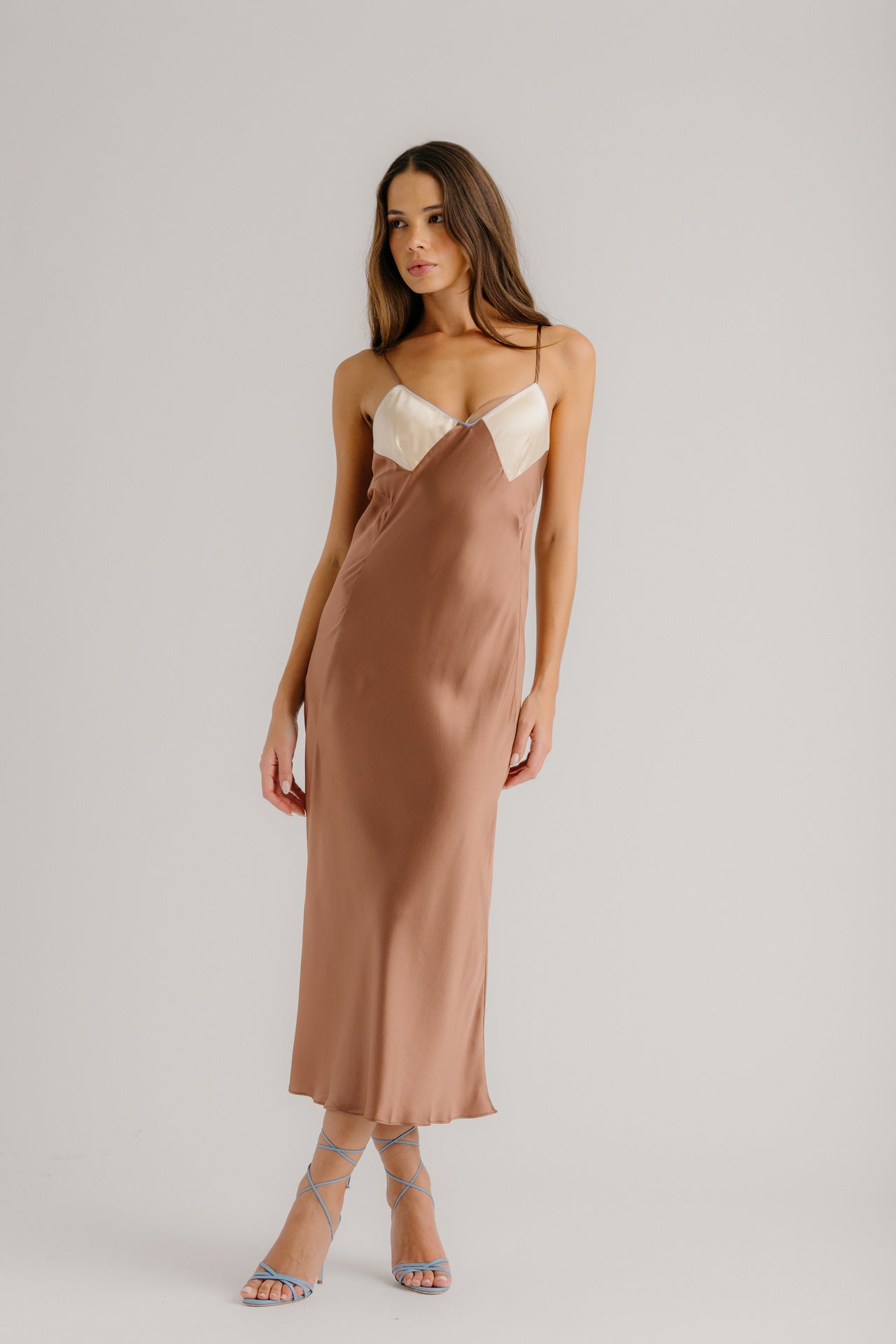 SABLYN RORY COLORBLOCK V-NECK BIAS CUT SILK DRESS