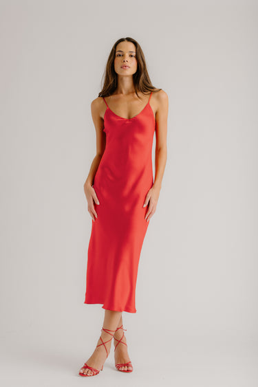 TAYLOR SILK SLIP DRESS | SCARLET