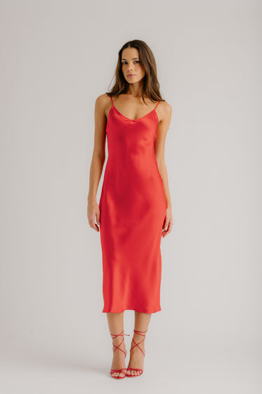 TAYLOR SILK SLIP DRESS | SCARLET