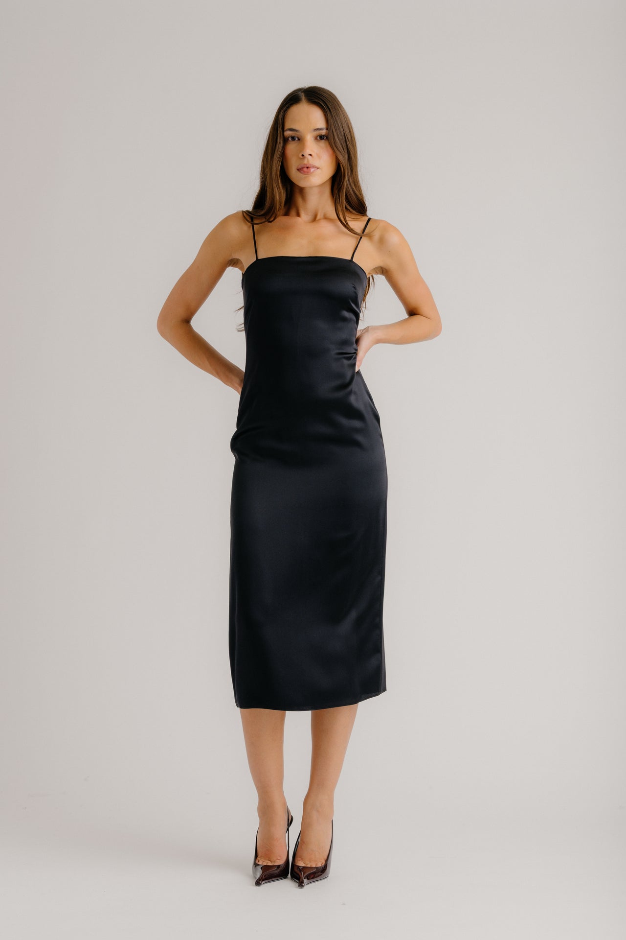 CHRISTY SQUARE NECK SILK CAMI DRESS