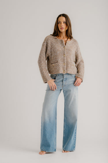CHARLENE CASHMERE CROPPED WELT POCKET JACKET | PRAIRIE SAND MULTI