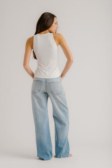 JAMEELA SANDWASHED RACERBACK TANK | GARDENIA