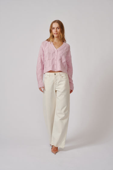JOLIE V-NECK CROPPED CASHMERE CABLE CARDIGAN | SOFT PINK