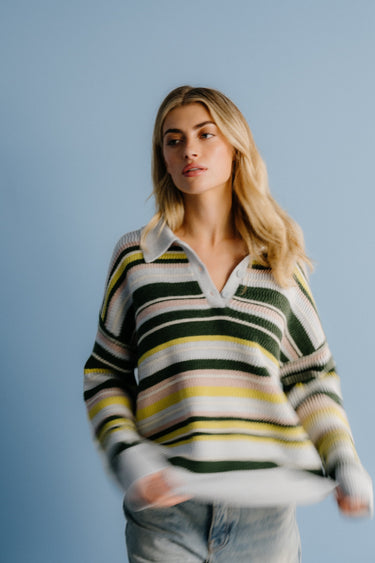BILLIE CASHMERE SWEATER | HUNTER GREEN STRIPE
