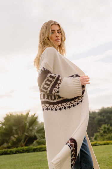CEDAR SLOUCHY CASHMERE FAIR ISLE DUSTER | GARDENIA FAIRISLE