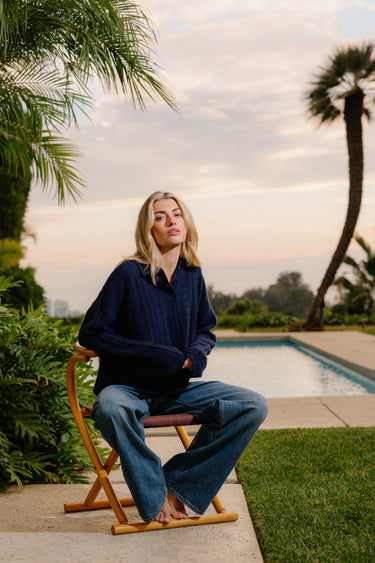 ELSIE RELAXED LS CASHMERE POLO SWEATER | MIDNIGHT NAVY