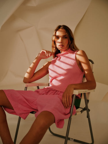 GIADA ROLL NECK TANK | DAHLIA PINK