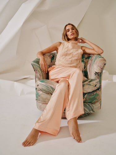 BRYNN HIGH RISE PULL ON WIDE LEG SILK PANT | SHERBET
