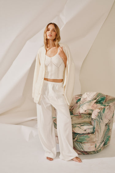 SIA RELAXED BUTTON UP CASHMERE CARDIGAN | GARDENIA
