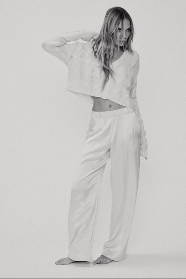 BRYNN WIDE LEG SILK PANT in gardenia
