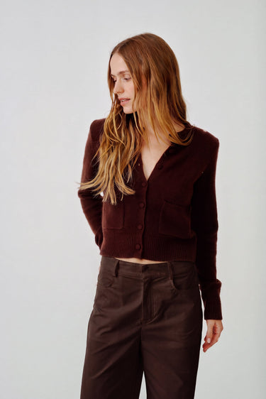 EMILIA SHOULDER PAD CASHMERE CARDIGAN | CINNABAR