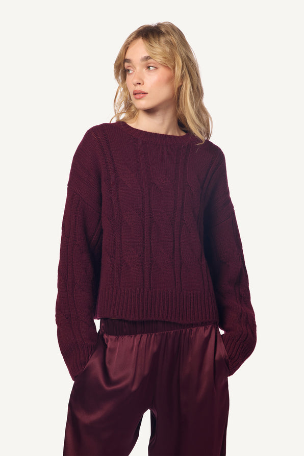 TRISTAN CASHMERE CREWNECK PULLOVER | BORDEAUX