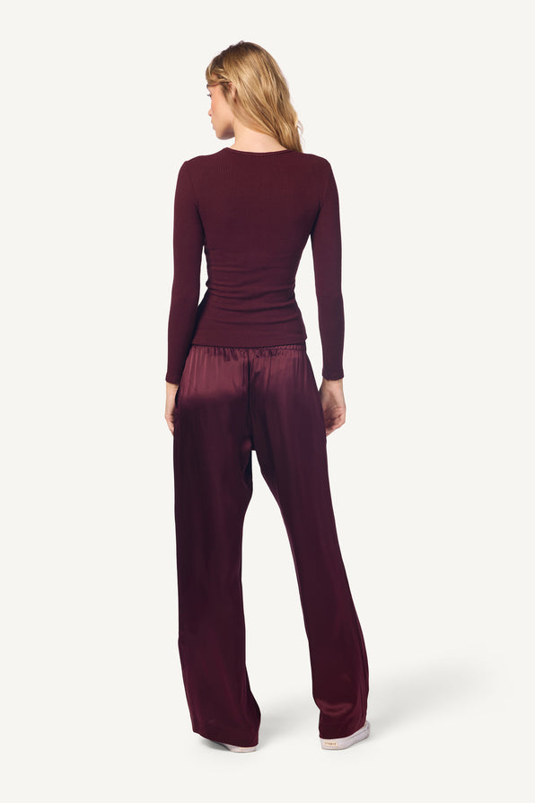 BRYNN SILK WIDE LEG SILK PANT | BORDEAUX