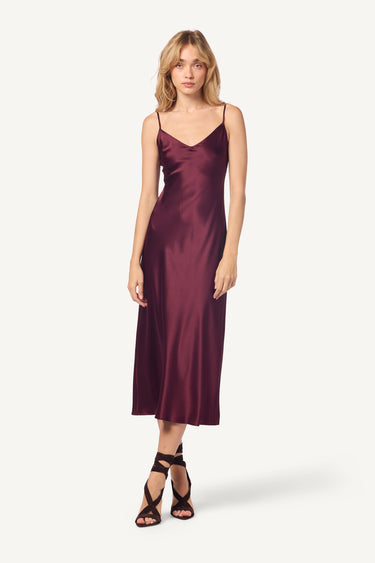 TAYLOR MIDI SILK SLIP DRESS | BORDEAUX