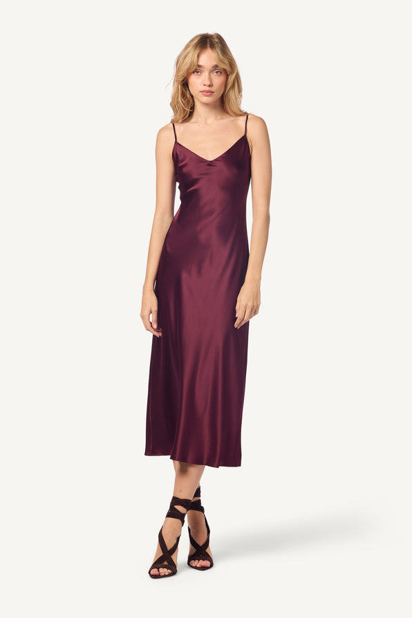 TAYLOR MIDI SILK SLIP DRESS | BORDEAUX