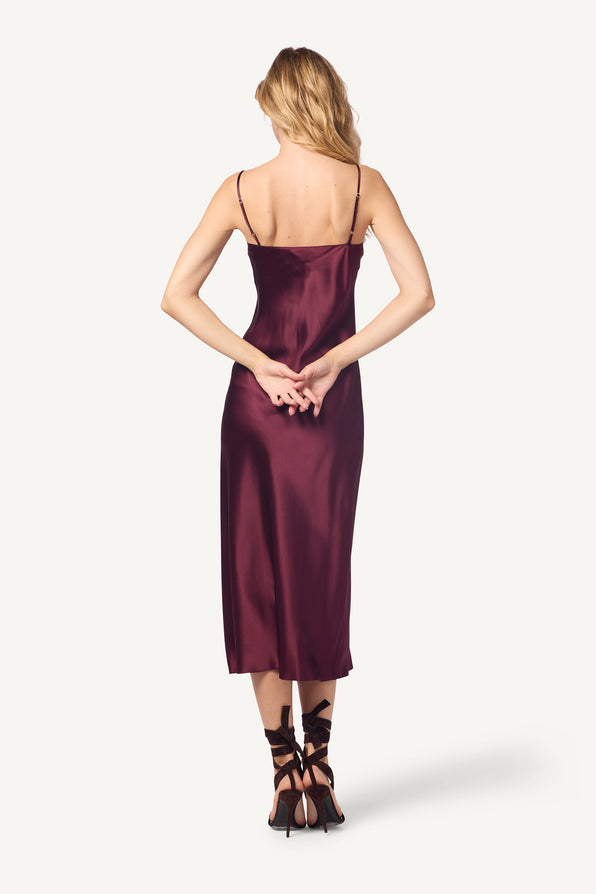 TAYLOR MIDI SILK SLIP DRESS | BORDEAUX