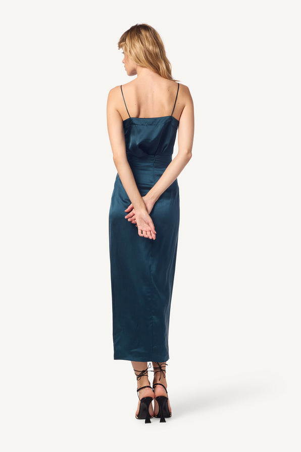 IRIS FAUX WRAP SILK SKIRT WITH SLIT | COMPASS