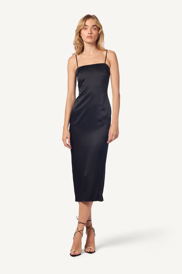 CHRISTY SQUARE NECK SILK CAMI DRESS | BLACK