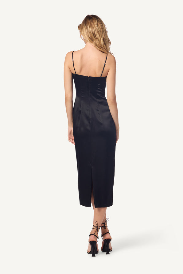 CHRISTY SQUARE NECK SILK CAMI DRESS | BLACK