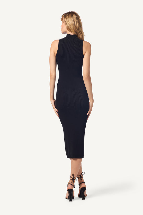 LAUREN MOCK NECK FITTED DRESS | BLACK