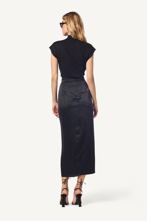 IRIS FAUX WRAP SKIRT WITH SLIT | BLACK