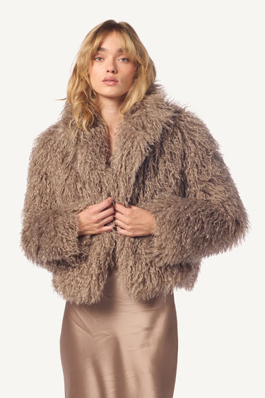 SHAE RELAXED FAUX FUR COAT | ECO GRAVEL