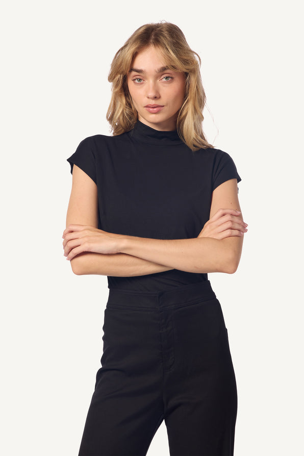 COVE SANDWASHED MOCK NECK TOP | BLACK