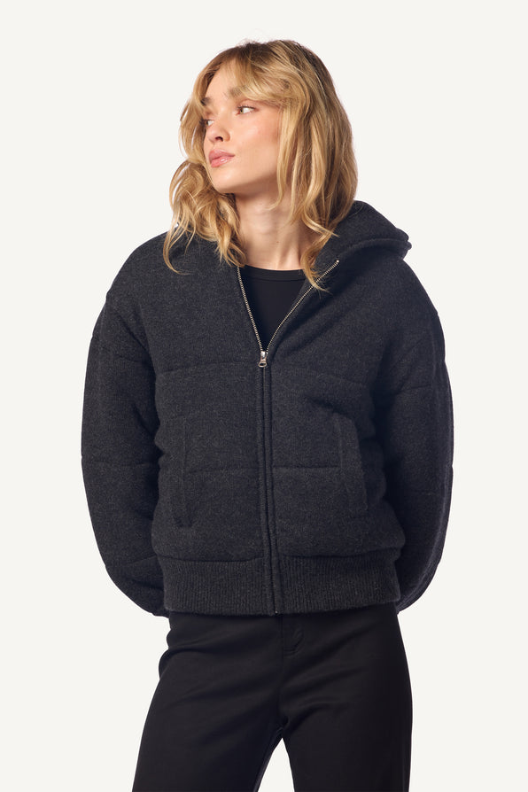 EVEREST QUILTED CASHMERE PUFFER WITH HOOD | ASPHALT CHARCOAL